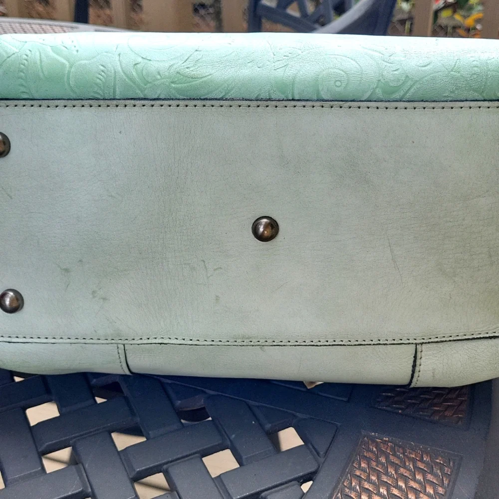 Patricia Nash Fiora Satchel White Waxed Tooled